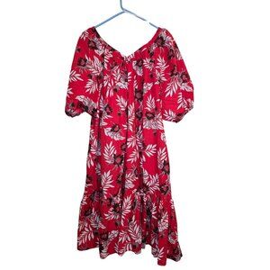 Vintage Hawaiian Red‎ Floral Muumuu Dress By T&L Muumuu Factory 3XL Cotton Blend